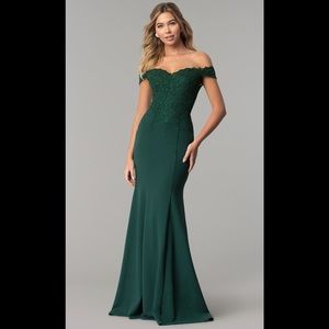 Off shoulder floor length prom dress emerald green